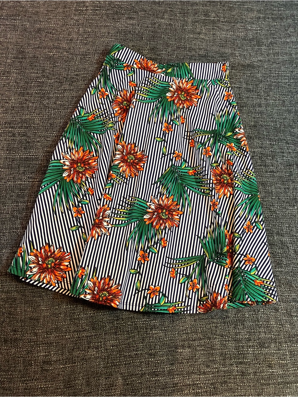 Tropical Stripe A-Line Skirt in Green & Orange